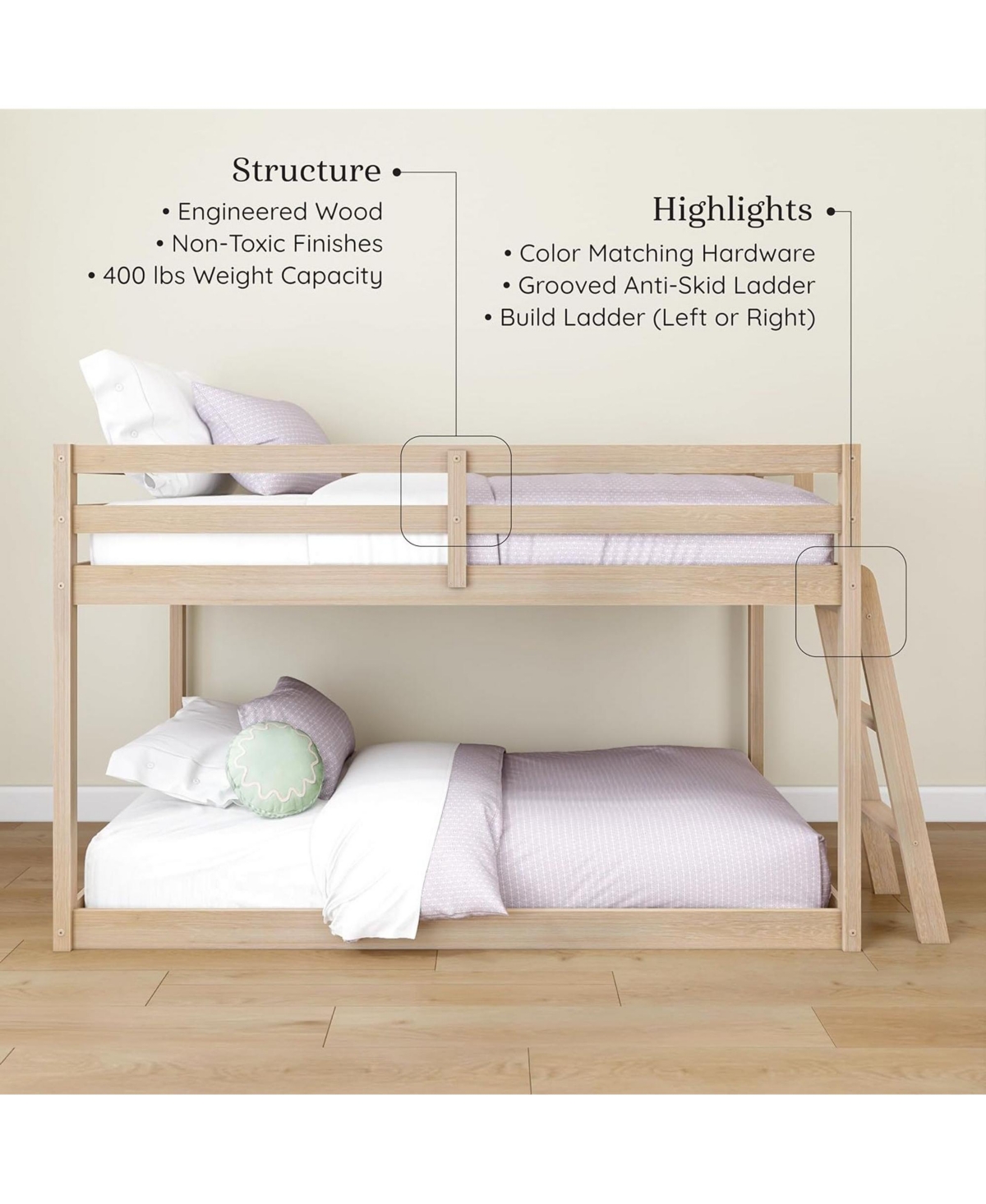 Grain & Grove Bear Plywood Twin/Twin Low Bunk