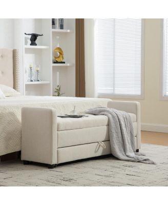 58" Modern Upholstered Storage Bench with Rolled Arms