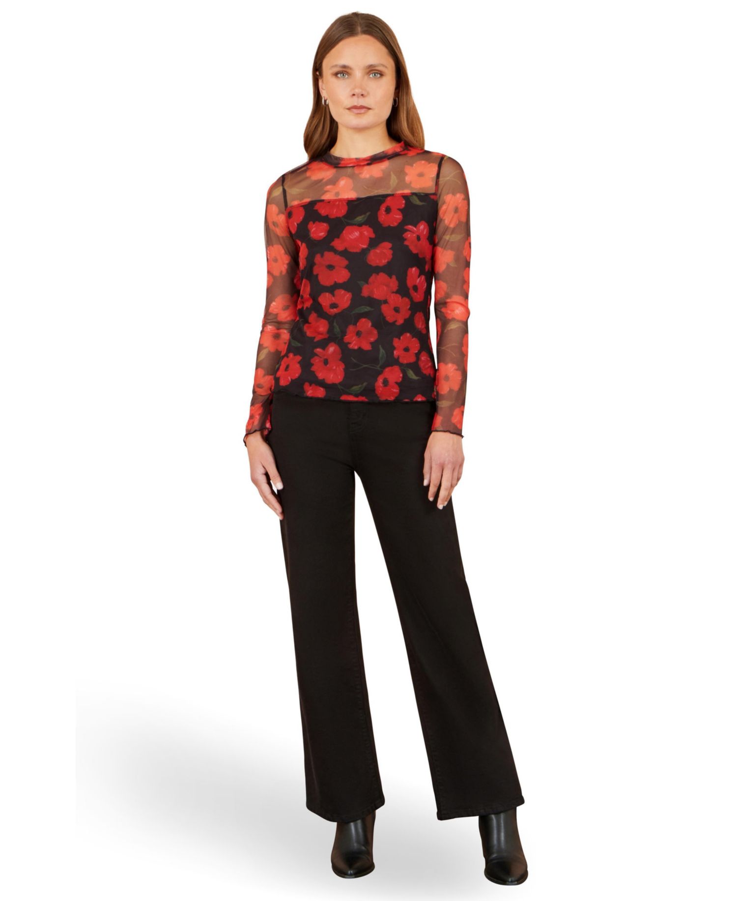 Women's Poppy Sheer Mesh Long Sleeve Top
