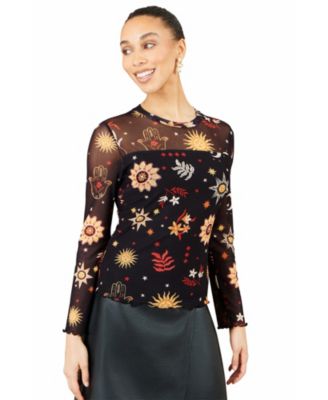 Women's Cosmic Mesh Long-Sleeve Sheer Top