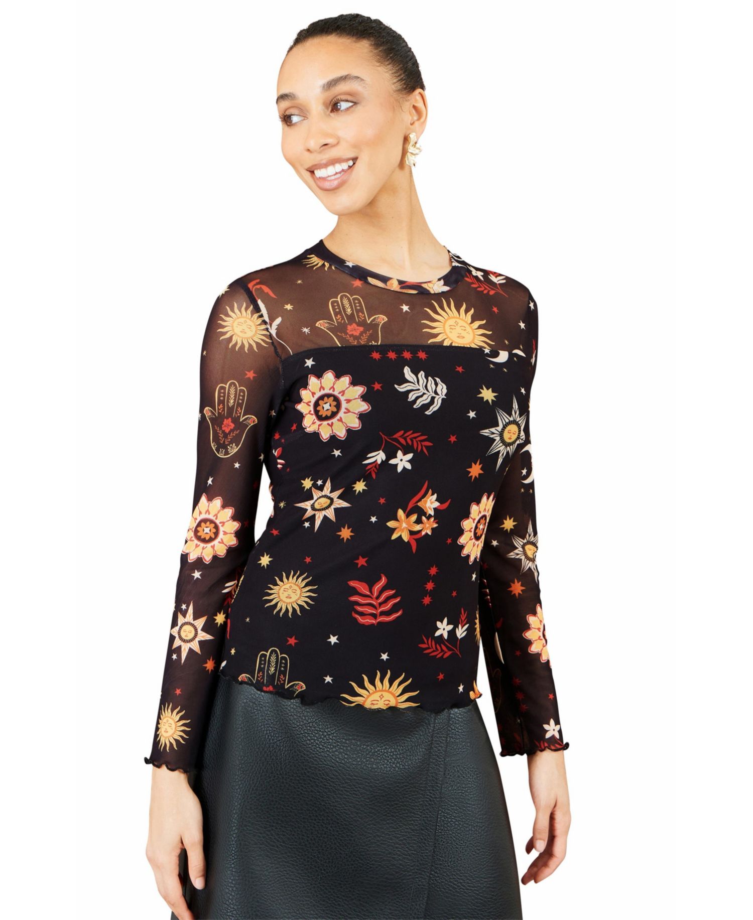Women's Cosmic Mesh Long-Sleeve Sheer Top