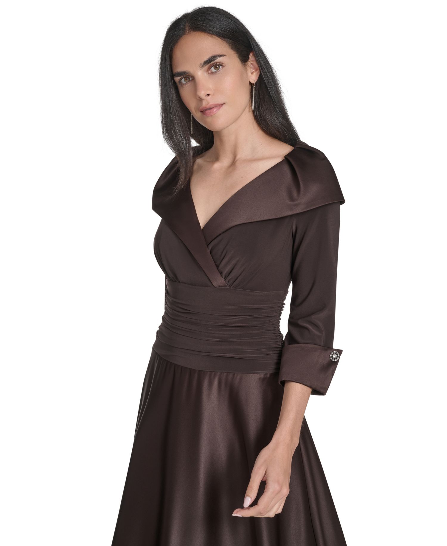 Women's 3/4-Sleeve Portrait Collar Rhinestone-Cuff Dress