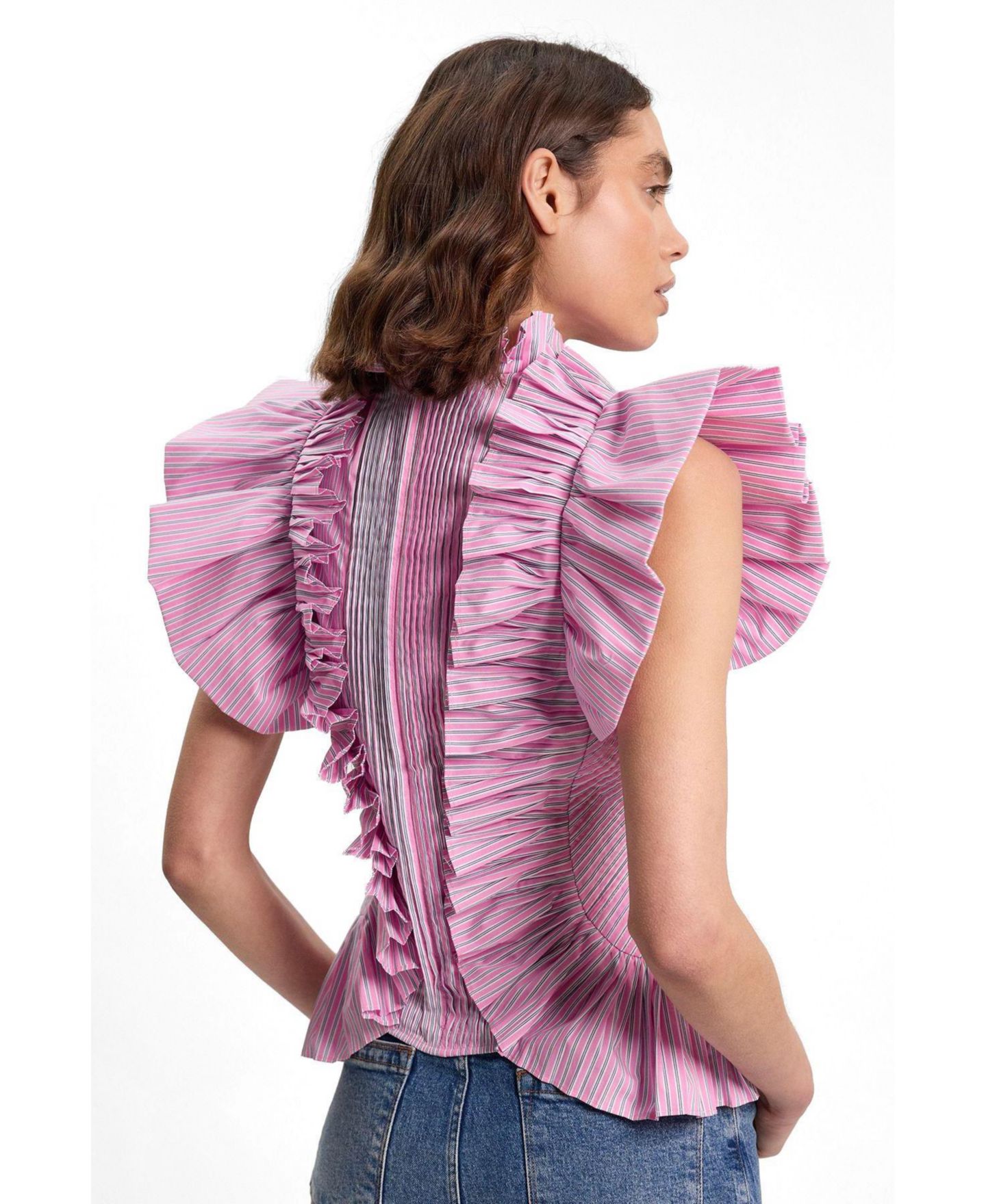 Женский топ Karen Millen High Neck Ruffle Sleeve, цвет: Розовый — фото 3