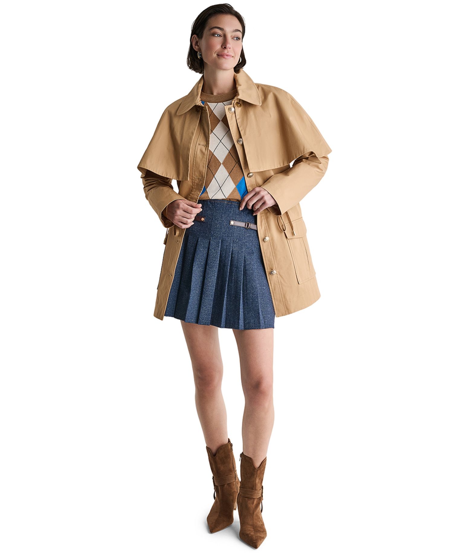 Women's Short Collared Cinched-Waist Trench Coat