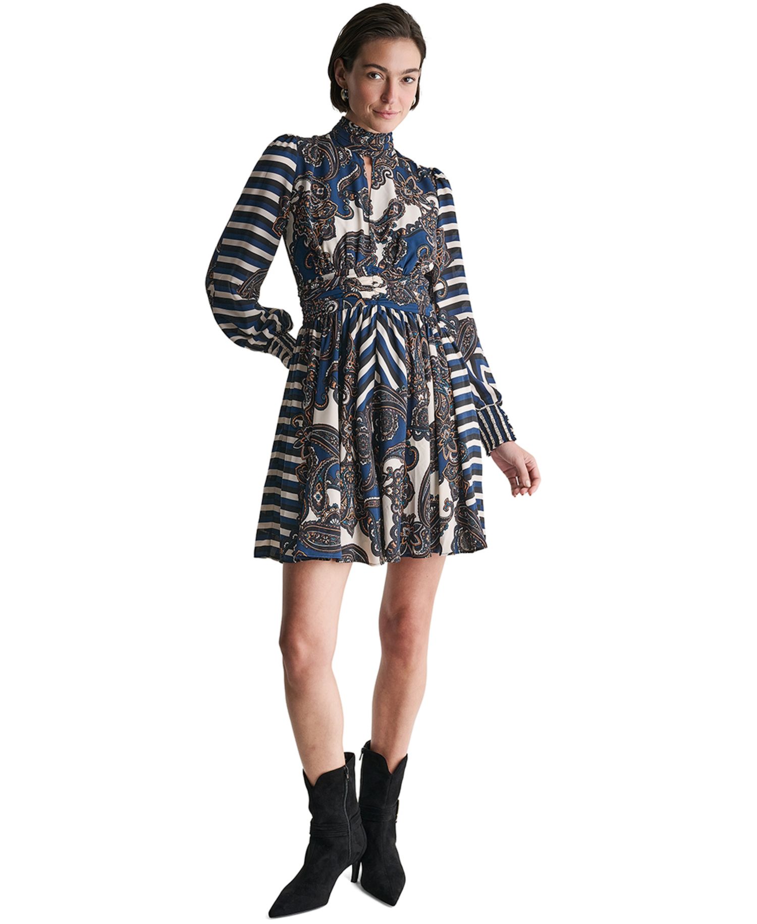 Women's High-Neck Long-Sleeve A-Line Dress
