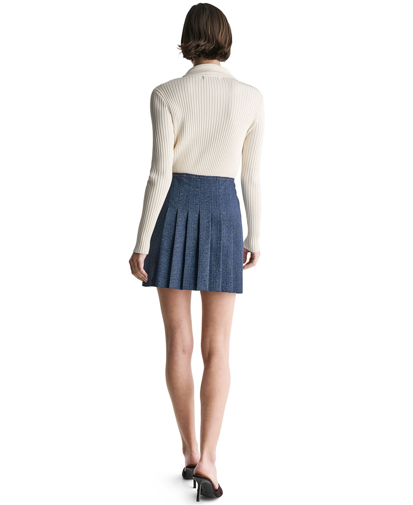 Женская юбка BCBG Pleated A-Line Mini Denim Skirt, цвет: Индиго — фото 5