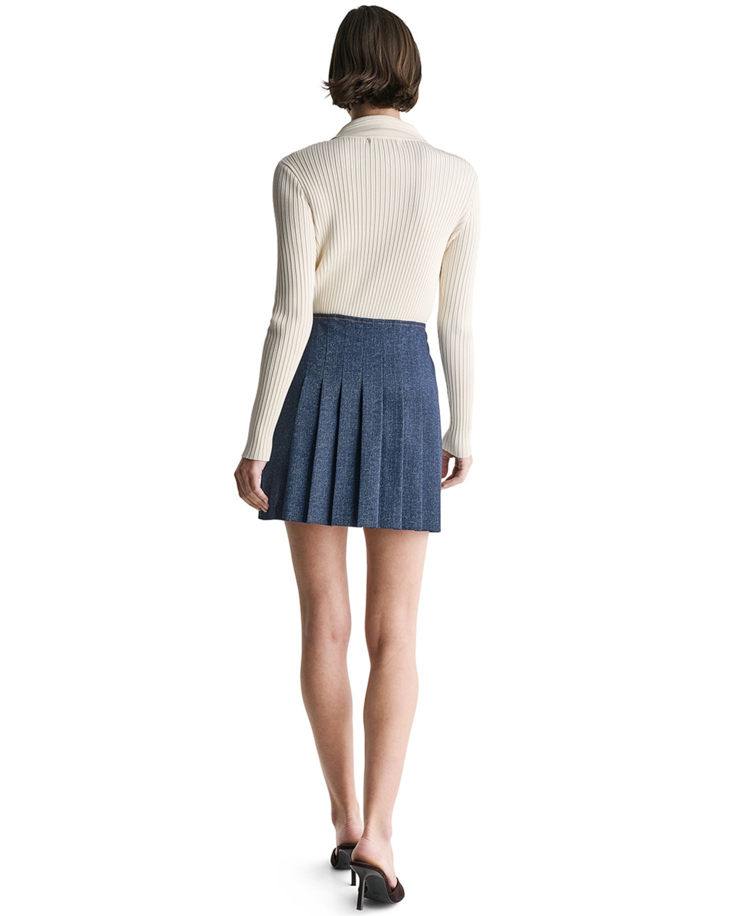 Women's Pleated A-Line Mini Denim Skirt