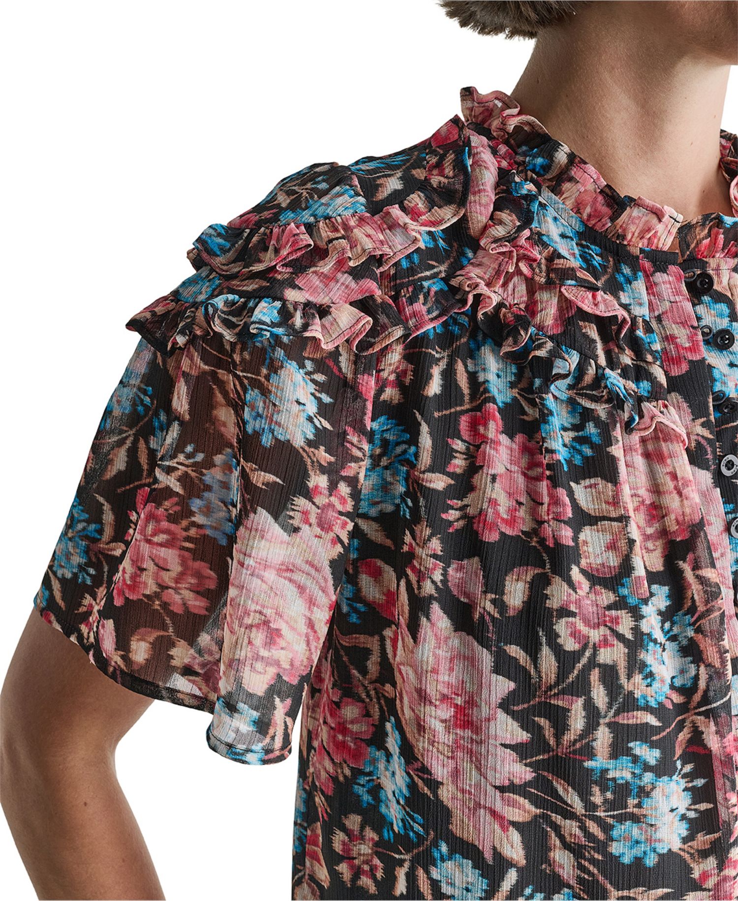 Women's Floral Sheer Ruffle-Detail Blouse
