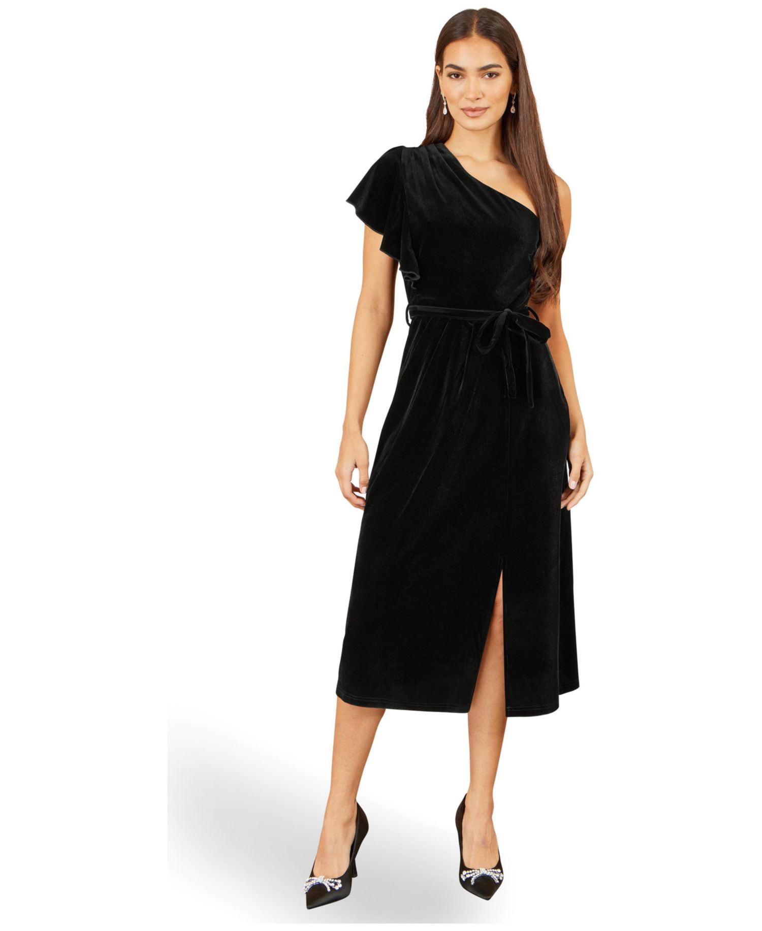 Women's Velvet One Shoulder Midi Dress