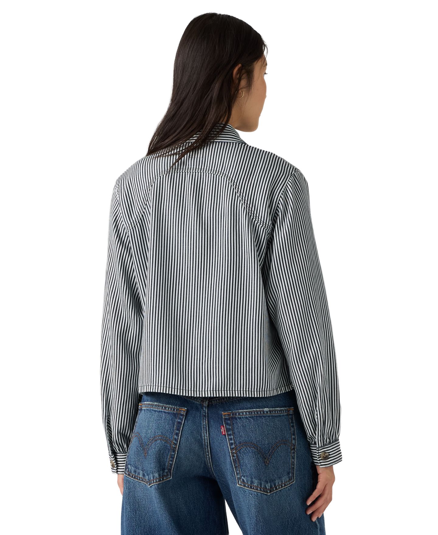 Женский укороченный топ Levi's в стиле милитари с длинным рукавом, цвет: Полосатый индиго — фото 4