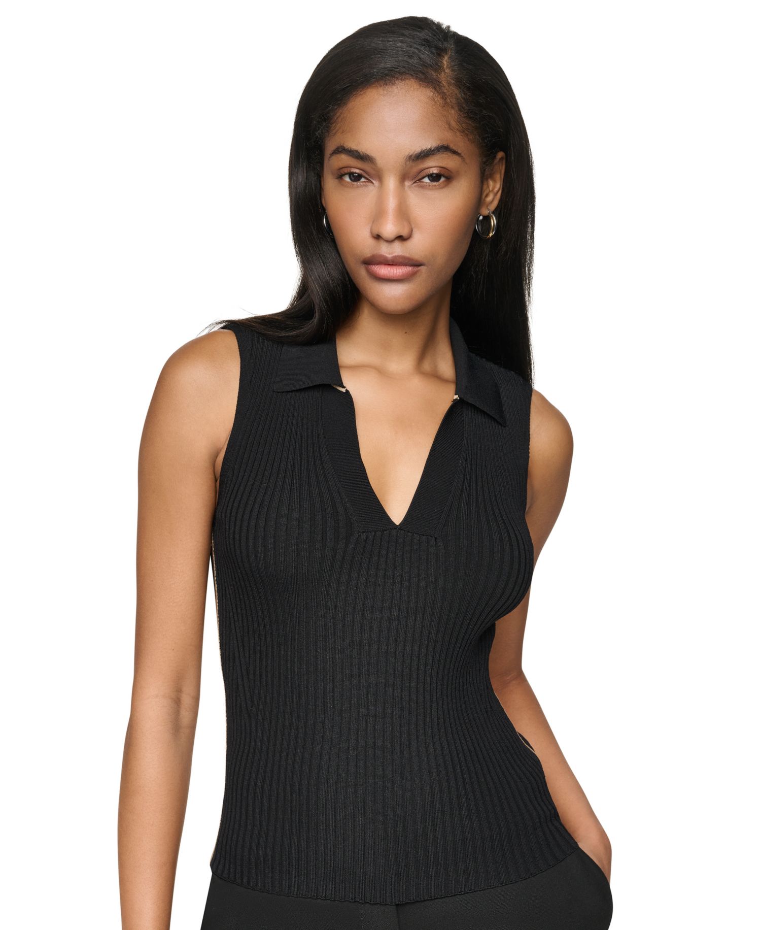 Women's Collared V-Neck Ribbed Knit Sweater