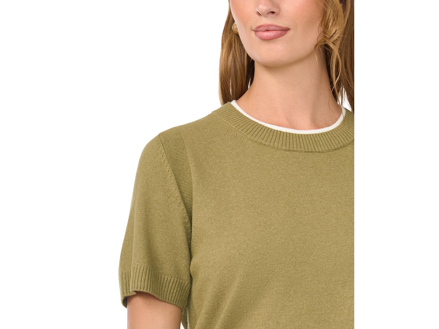 Женский свитер Vince Camuto Contrast-Neck Short-Sleeve, цвет: Avocado — фото 4