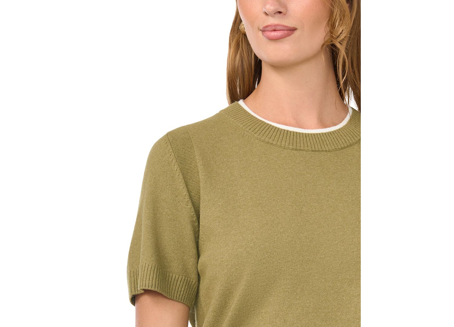 Women's Contrast-Neck Short-Sleeve Sweater