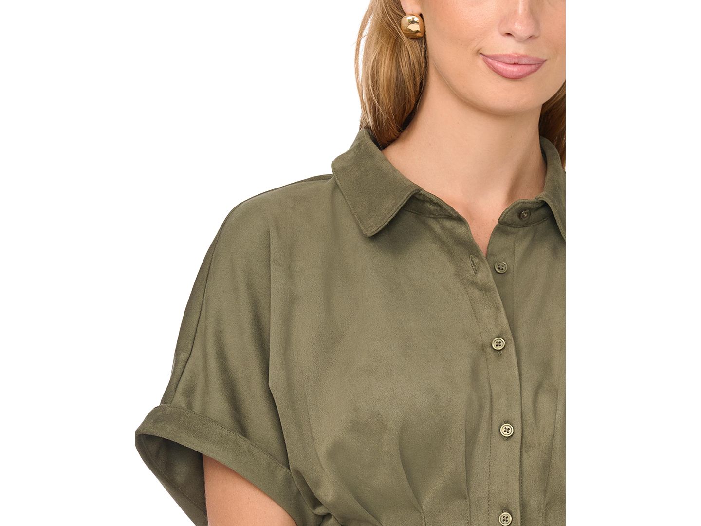 Женская блузка Vince Camuto Collared Short-Dolman-Sleeve Pleated-Waist Blouse, цвет: Изумрудный — фото 3