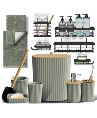 Modern Complete Bathroom D&eacute;cor and Accessory Set with Bath Rugs and Shower Caddy Set