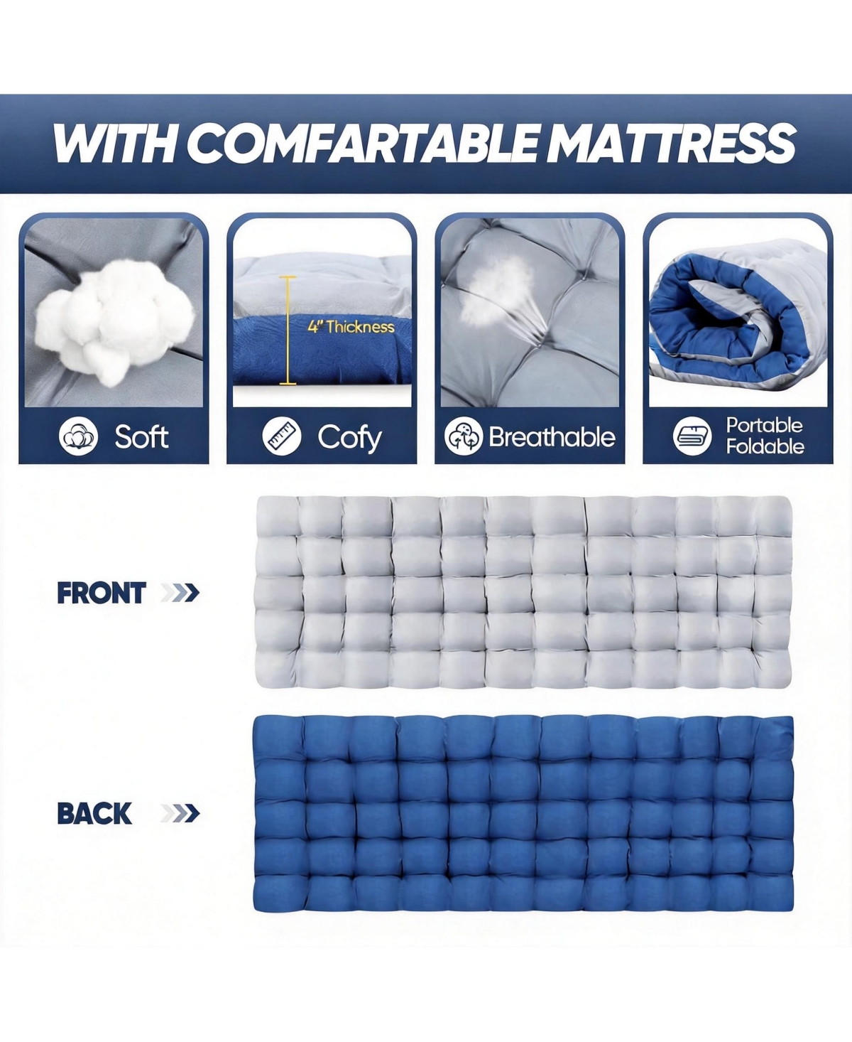 Aofar Camping Folding Bed with Mattress Side Pocket Oxford