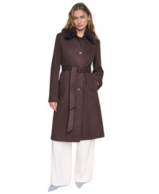 Women's Faux-Fur Collar Belted Single-Breasted Coat