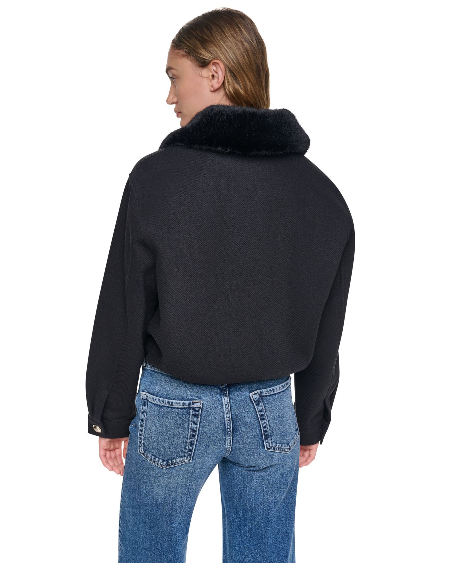 Women's Cropped Faux-Fur Collar Bomber Jacket