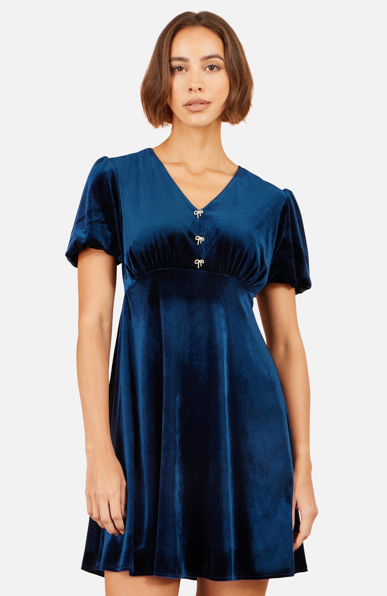Women's Diamante Bow Velvet Skater Dress