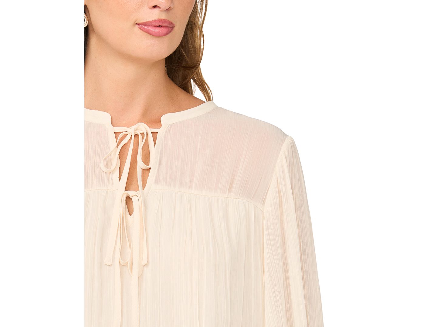 Женская блузка Vince Camuto Long-Sleeve Split-Neck Bubble-Hem, цвет: Песочный — фото 3