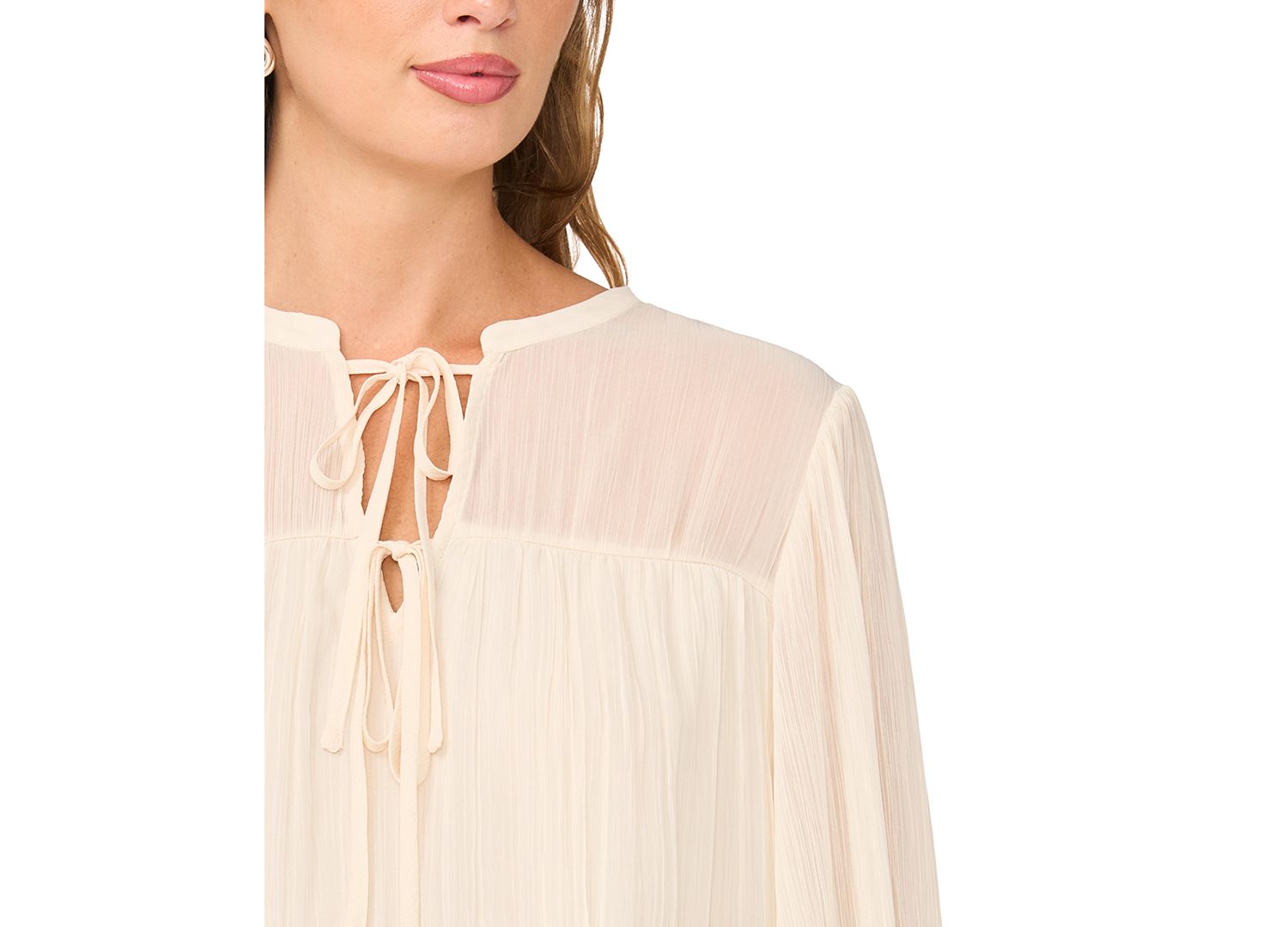 Women's Long-Sleeve Split-Neck Bubble-Hem Blouse