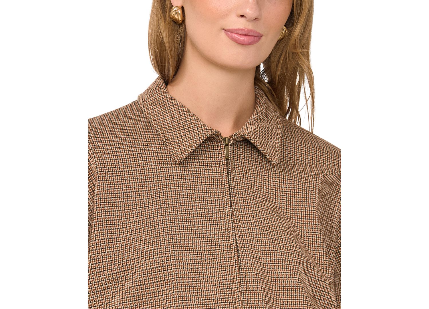 Women's Collared Bubble Front Waffle-Knit Bomber Zip Jacket