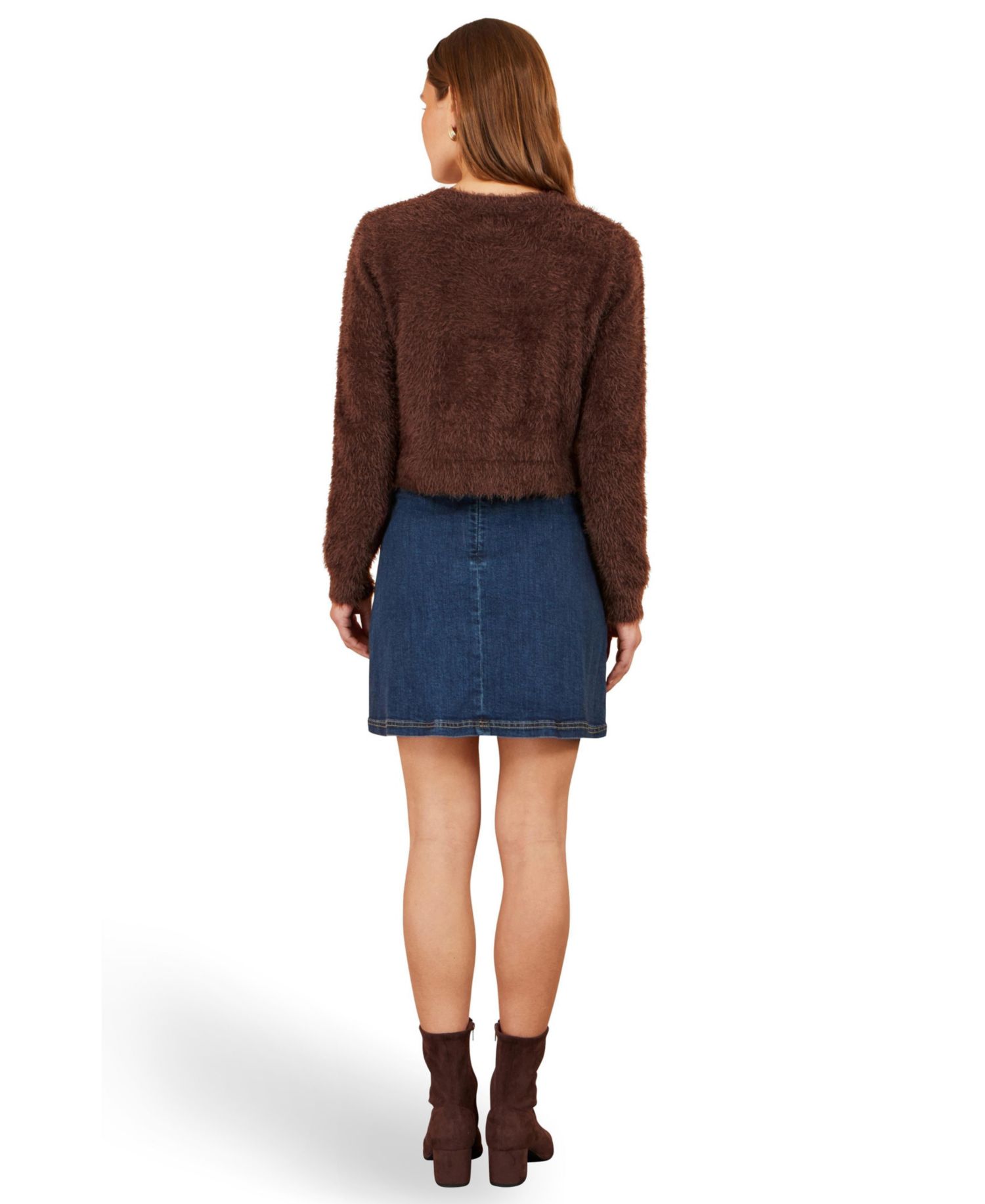 Women's Eyelash Knit Sparkle-Button Crew Neck Cardigan