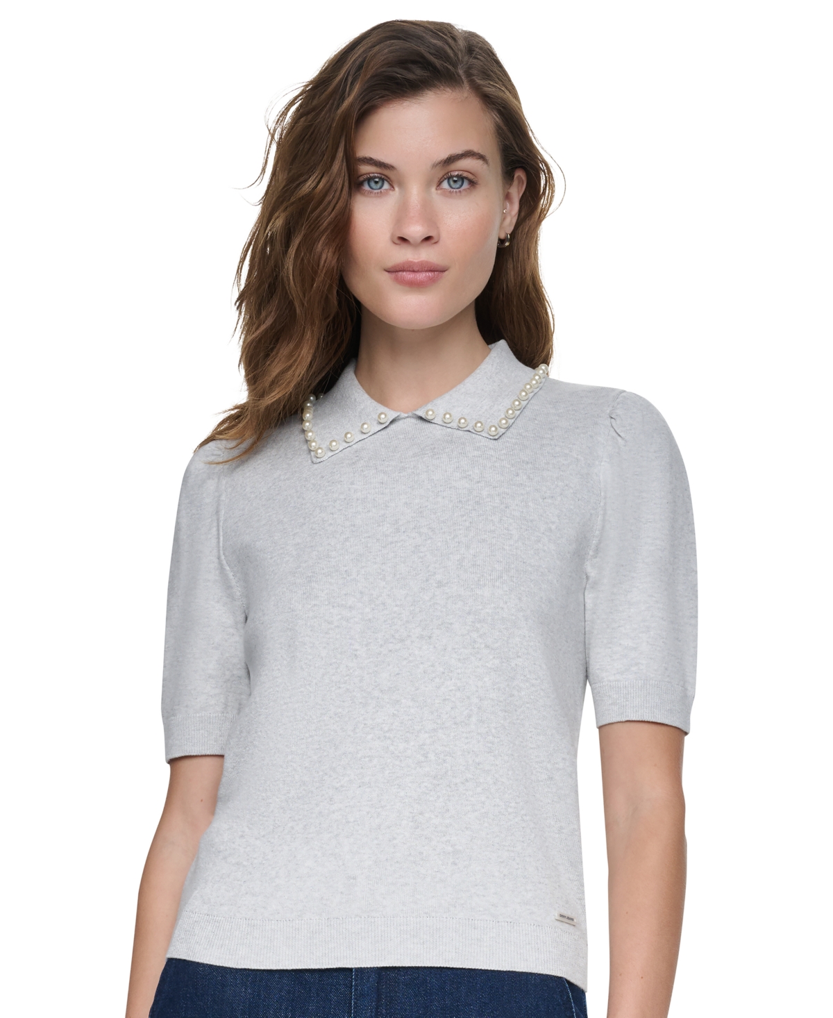 Dkny Jeans Petite Collared Short-Sleeve Sweater