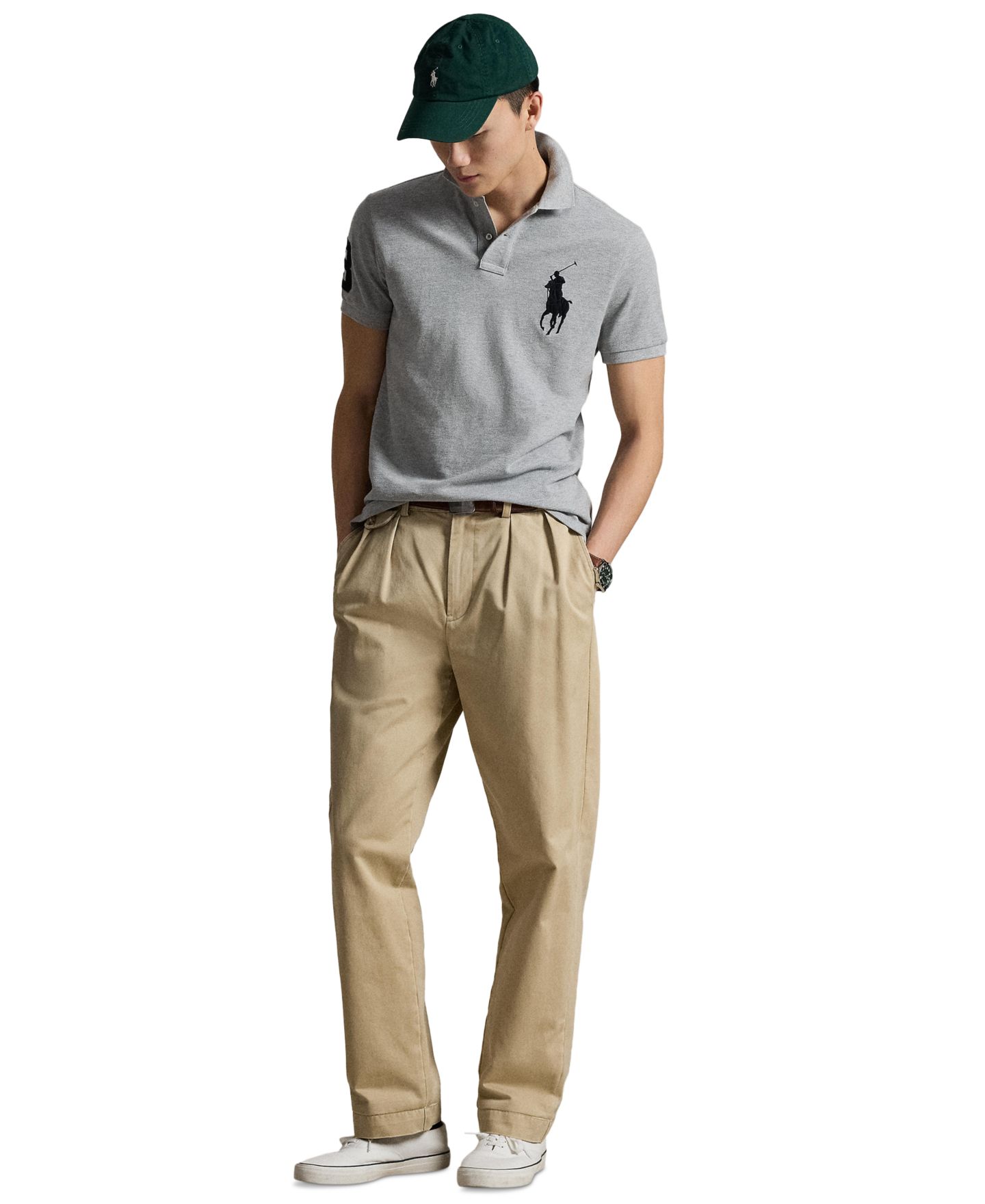 Мужское поло Polo Ralph Lauren Big Pony Custom Slim-Fit Mesh Polo Shirt, цвет: Меланжевый — фото 4