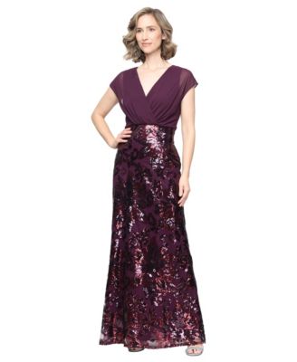Women's Sequined V-Neck Surplice Bodice Dress