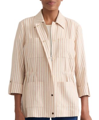 Women's Herringbone-Stripe Cotton Patch-Pocket Anorak Jacket