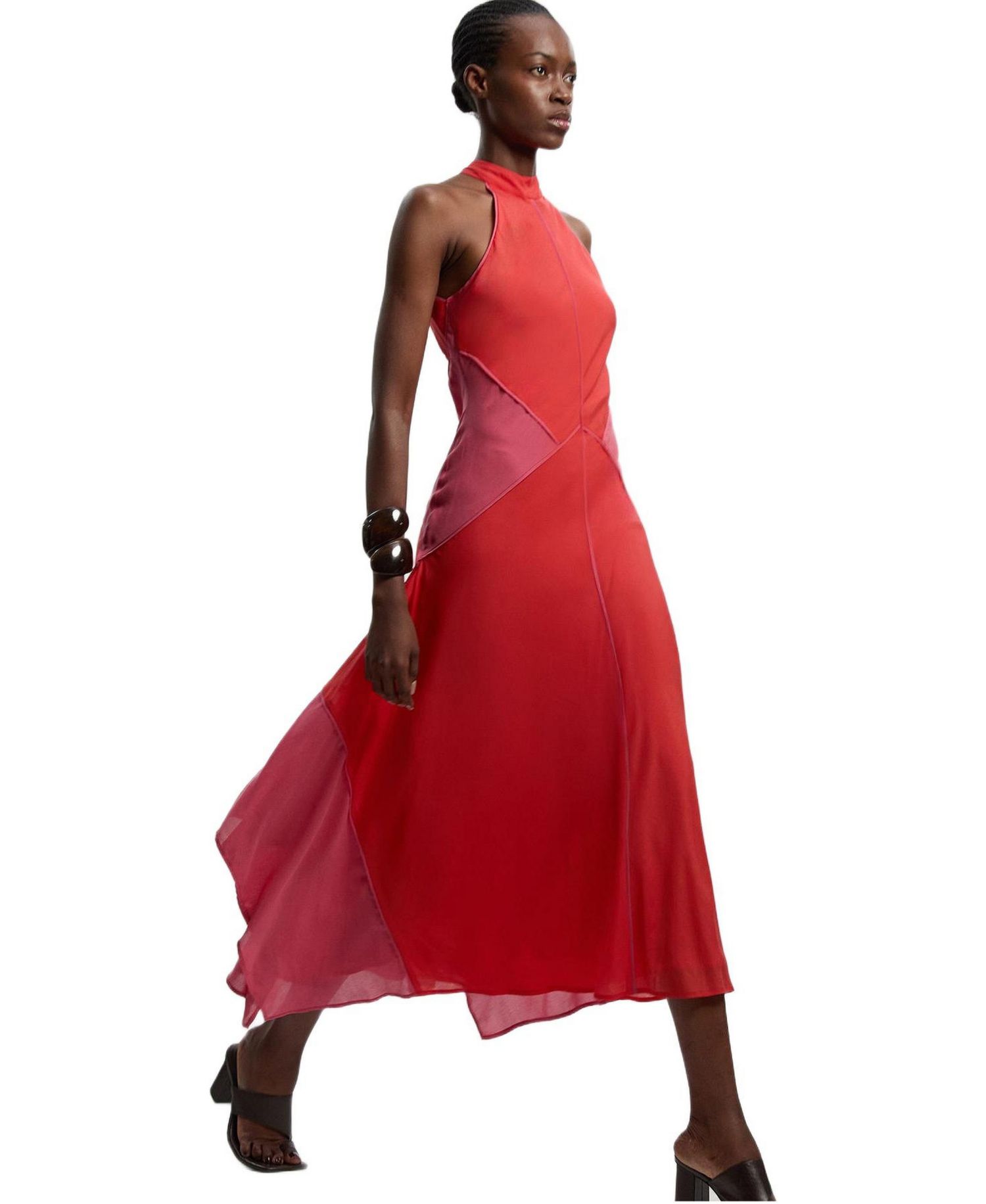 Women's Block Halter Midi A-Line Dress