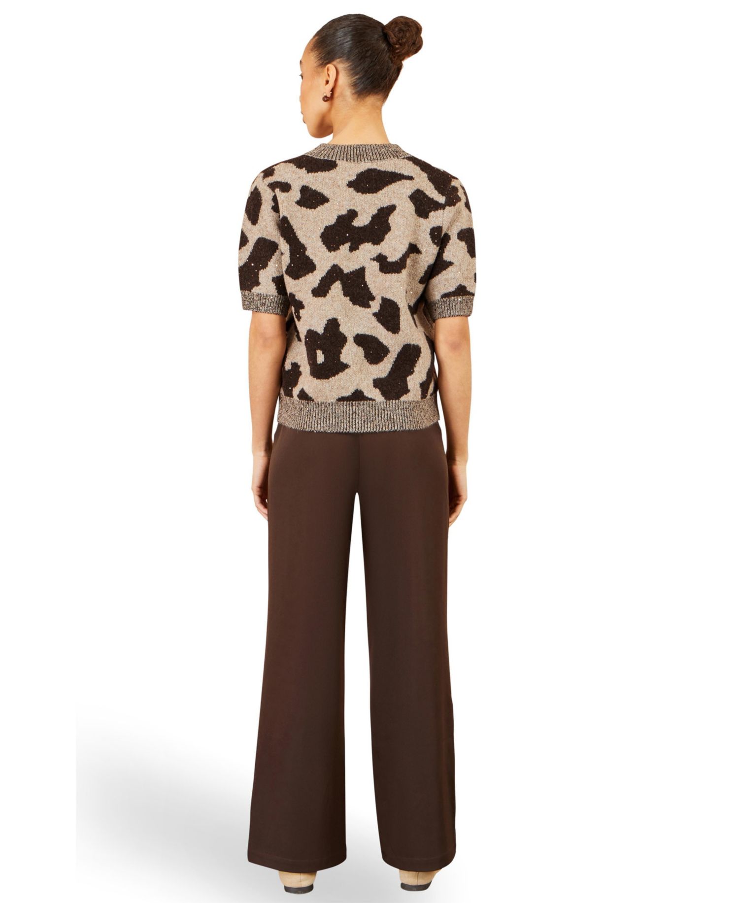 Women's Leopard Intarsia Short-Sleeve Sweater