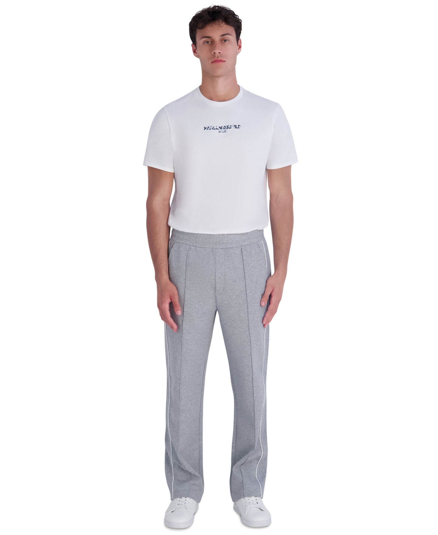 Мужские брюки KARL LAGERFELD PARIS Ponte Track Piping Detail, цвет: Меланжевый серый — фото 2