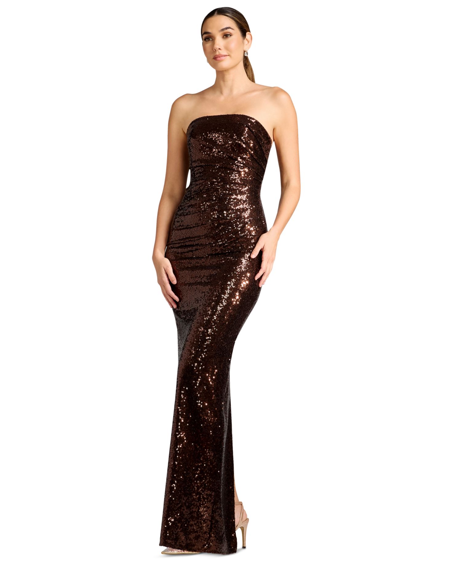Women's Strapless Ruched Sequin Sheath Gown