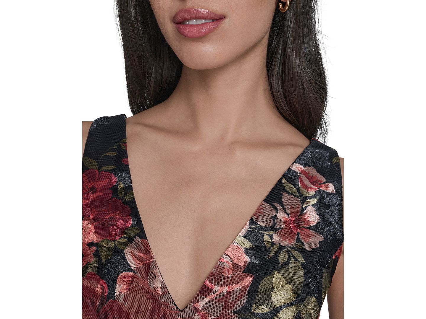 Женское платье Eliza J Floral V-Neck Fit & Flare Midi, цвет: Чёрный разноцветный — фото 4