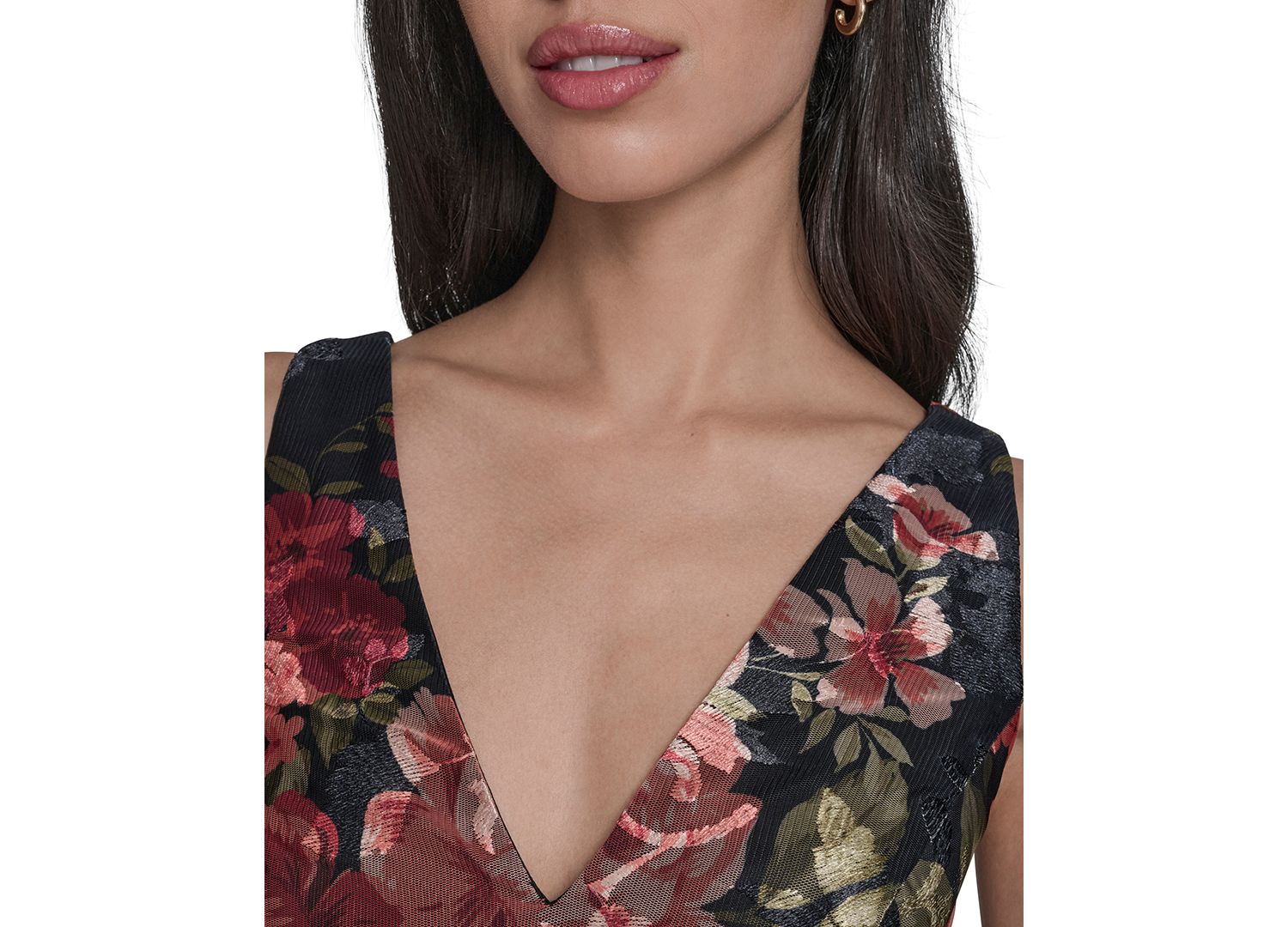 Women's Floral V-Neck Fit & Flare Midi Dress