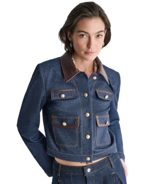 Женские куртки BCBG Women's Denim Trucket Cropped Jacket