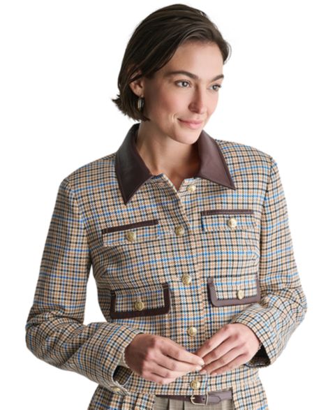 Женские куртки BCBG Women's Cropped Collared Plaid Trucker Jacket