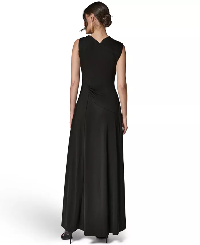 Women's Asymmetrical-Neck Draped Sleeveless Gown - thumbnail 4