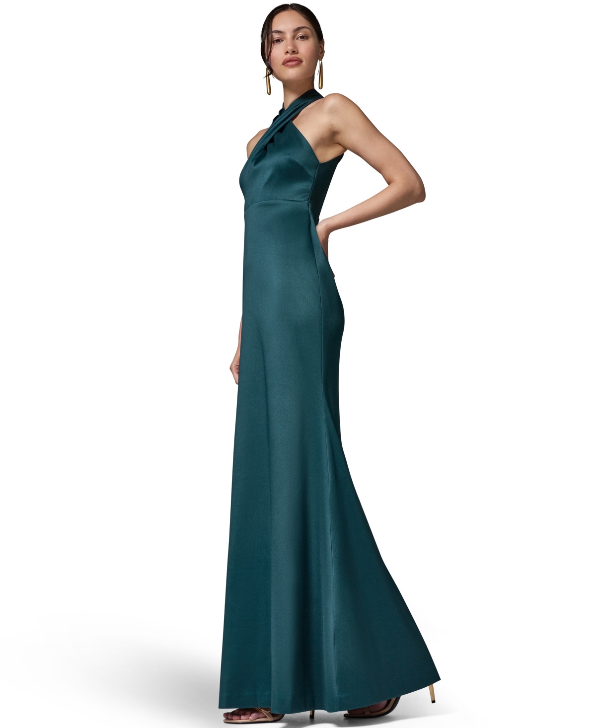 Donna Karan New York Women's Halter Neck Mikado Cross-Front Gown