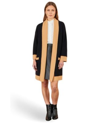 Women's Longline Ribbed Border Open Cardigan
