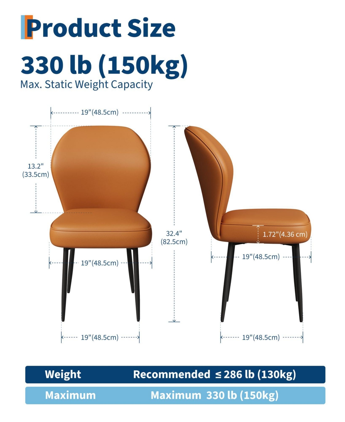 Gaomon Pu Leather Dining Chairs Set of 2, Modern Upholstered Kitchen Side Chairs with Metal Pegs