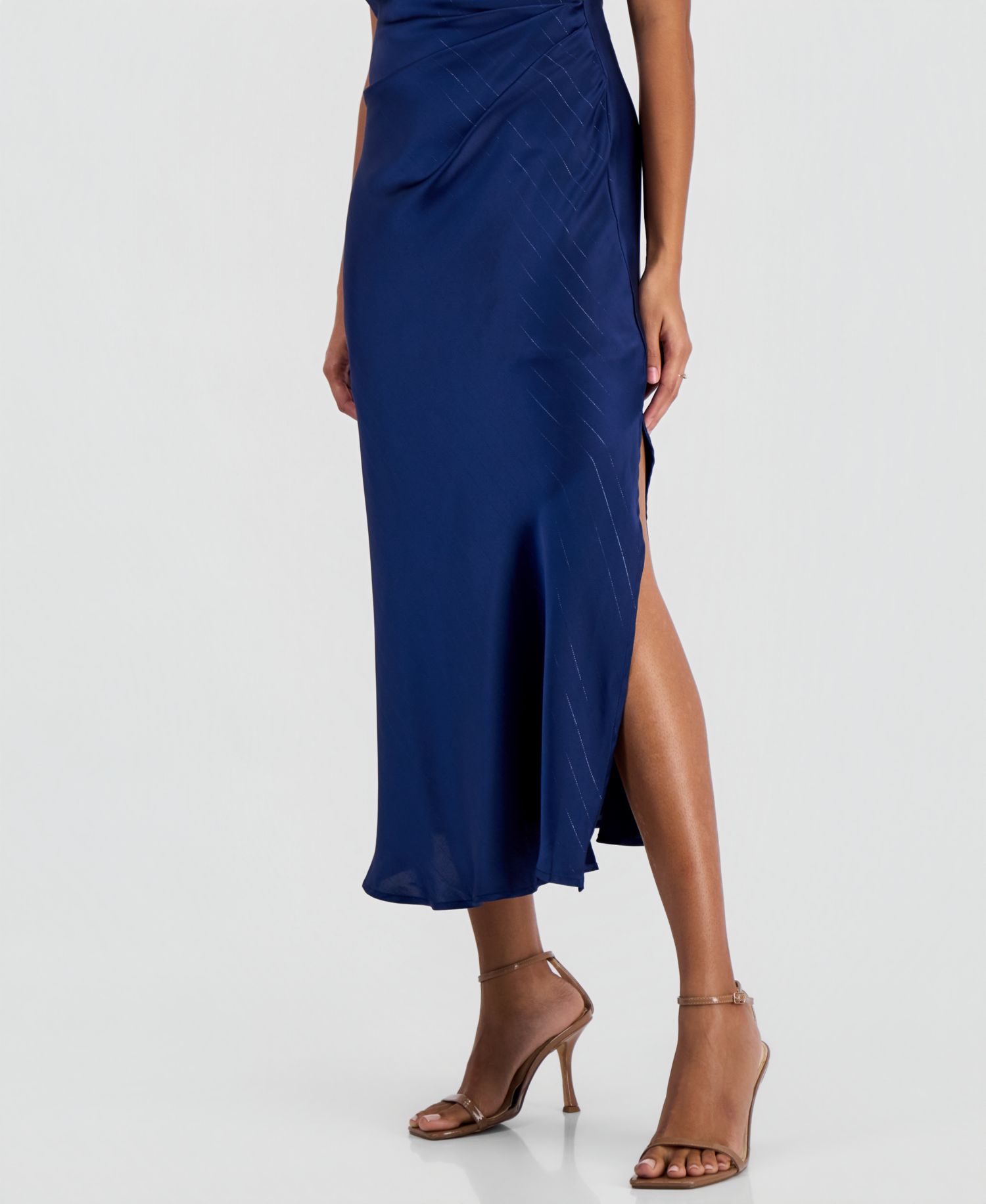 Women's Slim Max Lurex-Pinstripe Sleeveless Satin Maxi Dress