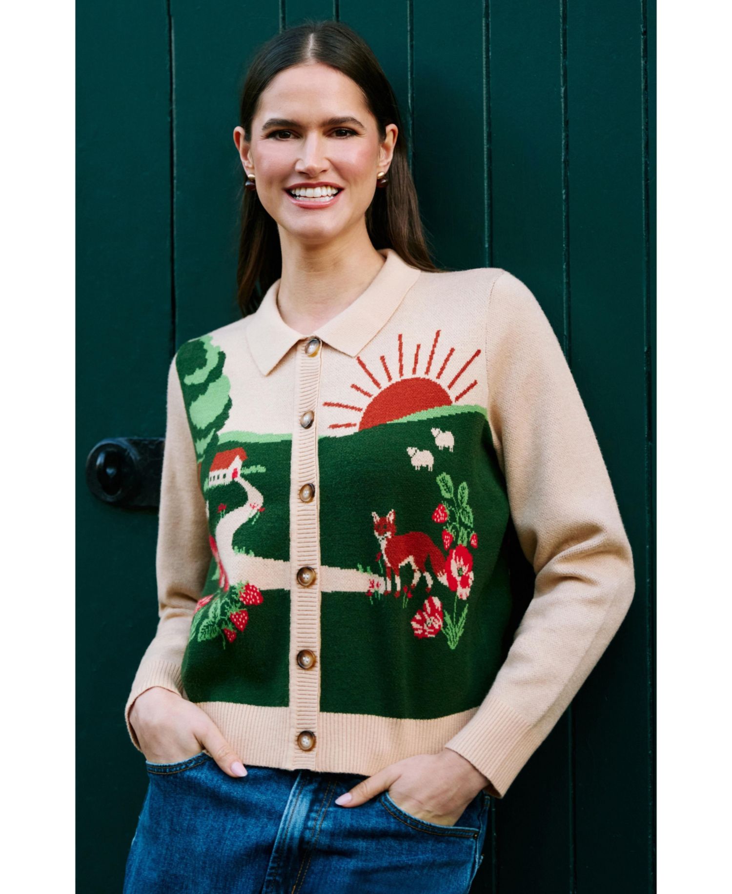 Women's Sunrise Fox Collared Long-Sleeve Cardigan