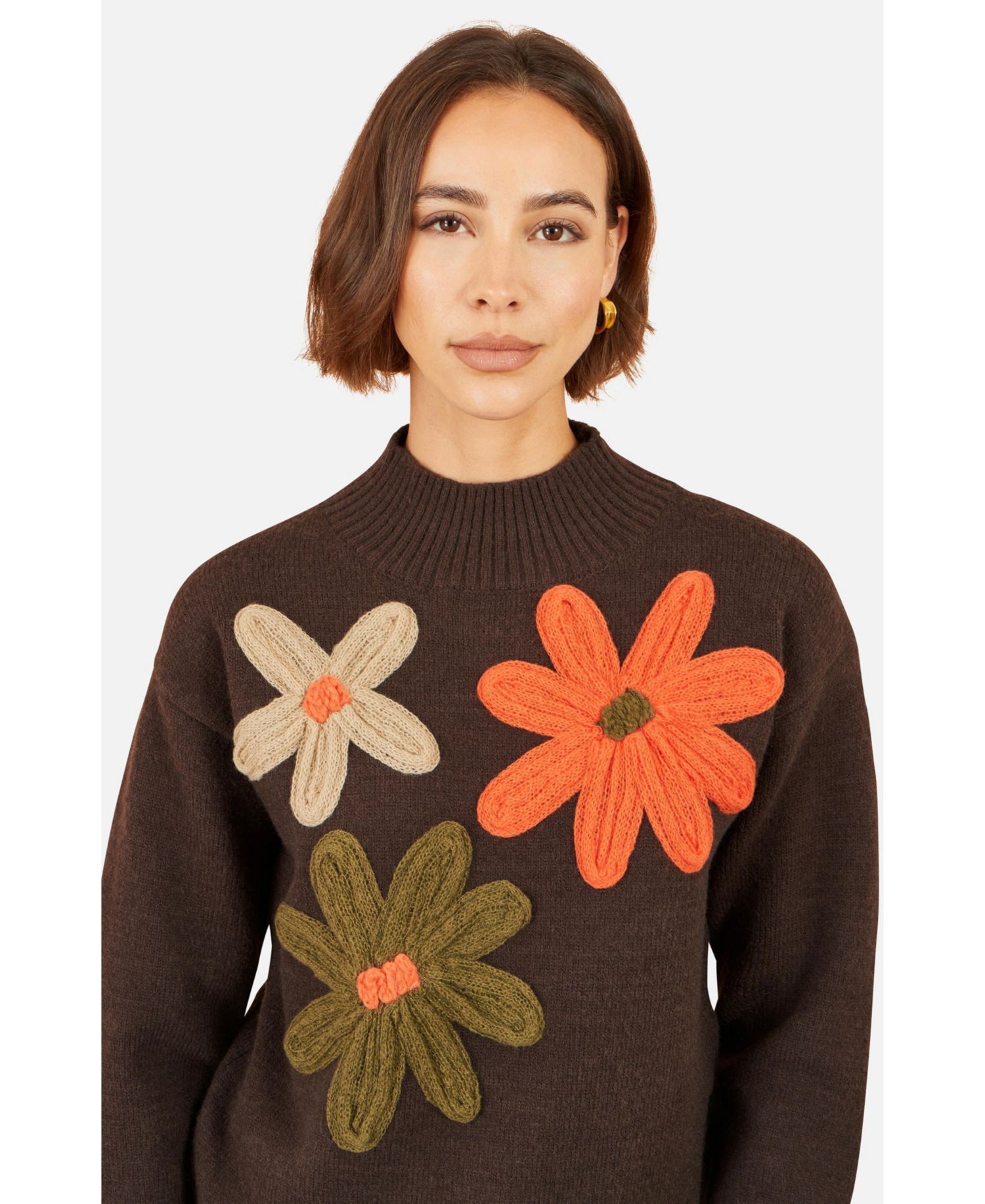 Women's Applique Flowers High Neck Jumper