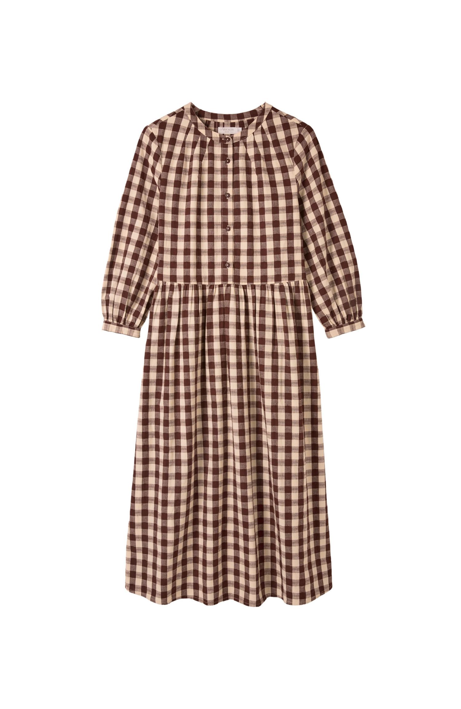 Women's Collarless Gingham Midi Dress