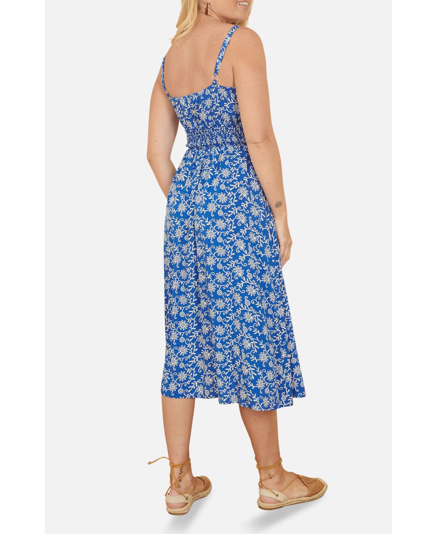 Women's Printed Sweetheart Neckline Midi Dress