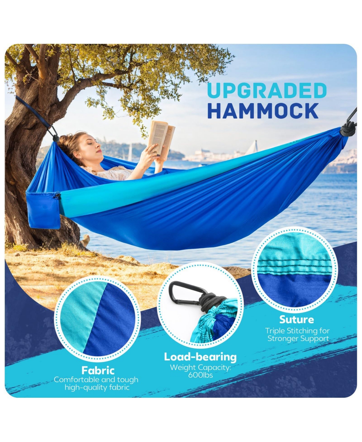 Aofar Camping Hammock Portable Parachute Tree Straps Travel Swing Nylon Outdoor Hiking