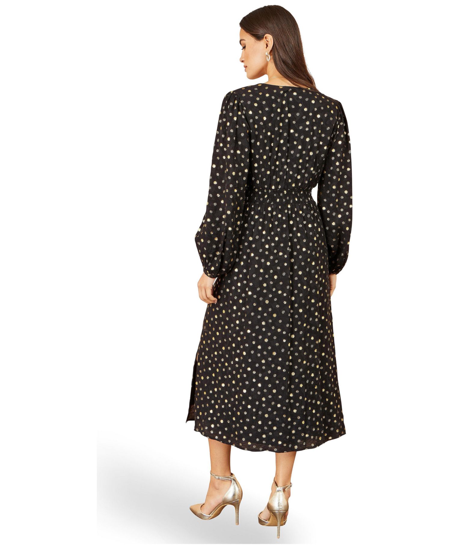Women's Long Sleeve Foil Print Midi Dress